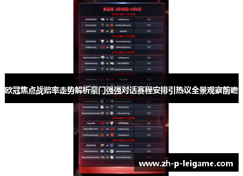 欧冠焦点战赔率走势解析豪门强强对话赛程安排引热议全景观察前瞻